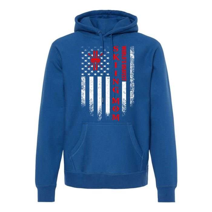 Vintage Usa American Flag World's Okayest Skiing Mom Skier Gift Premium Hoodie