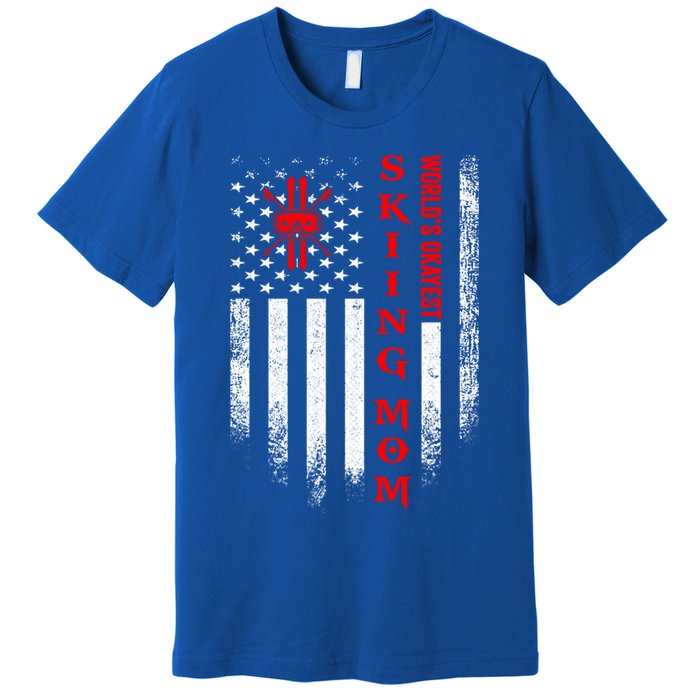 Vintage Usa American Flag World's Okayest Skiing Mom Skier Gift Premium T-Shirt