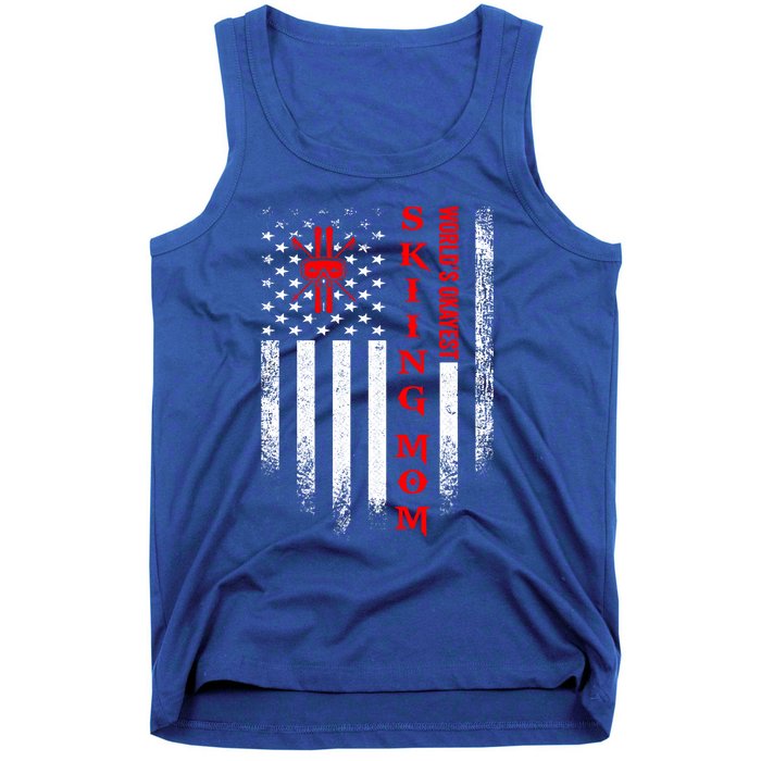 Vintage Usa American Flag World's Okayest Skiing Mom Skier Gift Tank Top