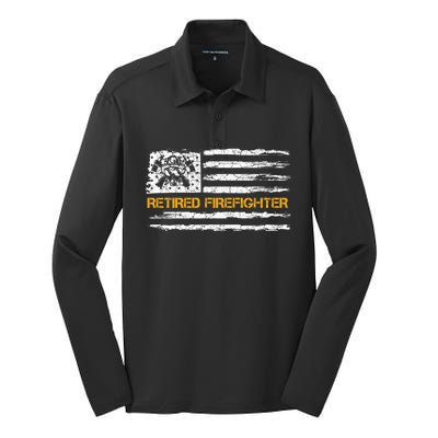 Vintage Usa American Flag Retired Firefighter Retiret Great Gift Silk Touch Performance Long Sleeve Polo