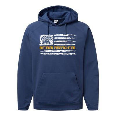 Vintage Usa American Flag Retired Firefighter Retiret Great Gift Performance Fleece Hoodie