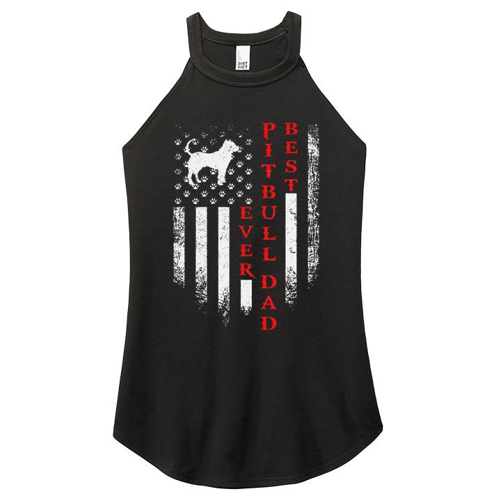 Vintage Usa American Flag Best Pit Bull Pitbull Dog Dad Ever Women's Perfect Tri Rocker Tank