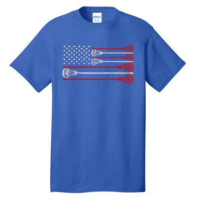 Vintage Usa American Flag Lacrosse Player Tall T-Shirt