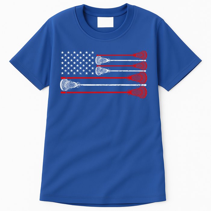 Vintage Usa American Flag Lacrosse Player Tall T-Shirt