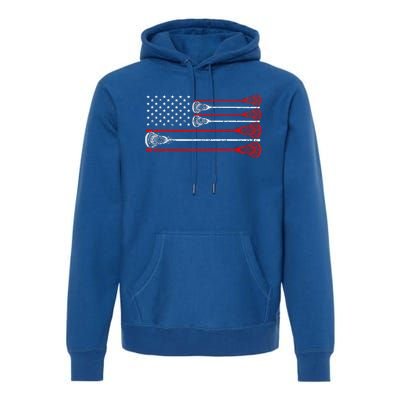 Vintage Usa American Flag Lacrosse Player Premium Hoodie