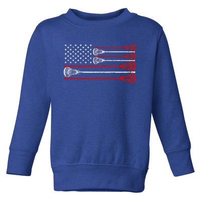 Vintage Usa American Flag Lacrosse Player Toddler Sweatshirt