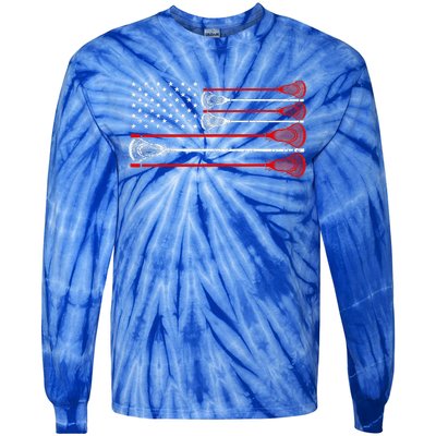 Vintage Usa American Flag Lacrosse Player Tie-Dye Long Sleeve Shirt