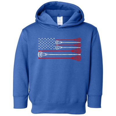 Vintage Usa American Flag Lacrosse Player Toddler Hoodie