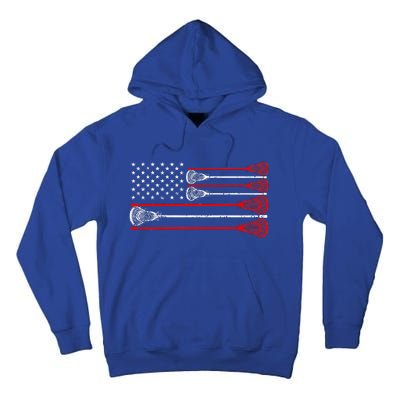 Vintage Usa American Flag Lacrosse Player Tall Hoodie