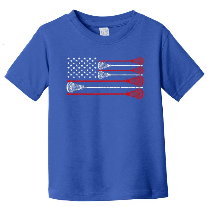 Vintage Usa American Flag Lacrosse Player Toddler T-Shirt