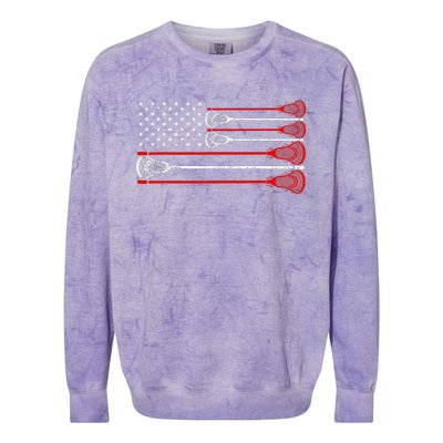 Vintage Usa American Flag Lacrosse Player Colorblast Crewneck Sweatshirt