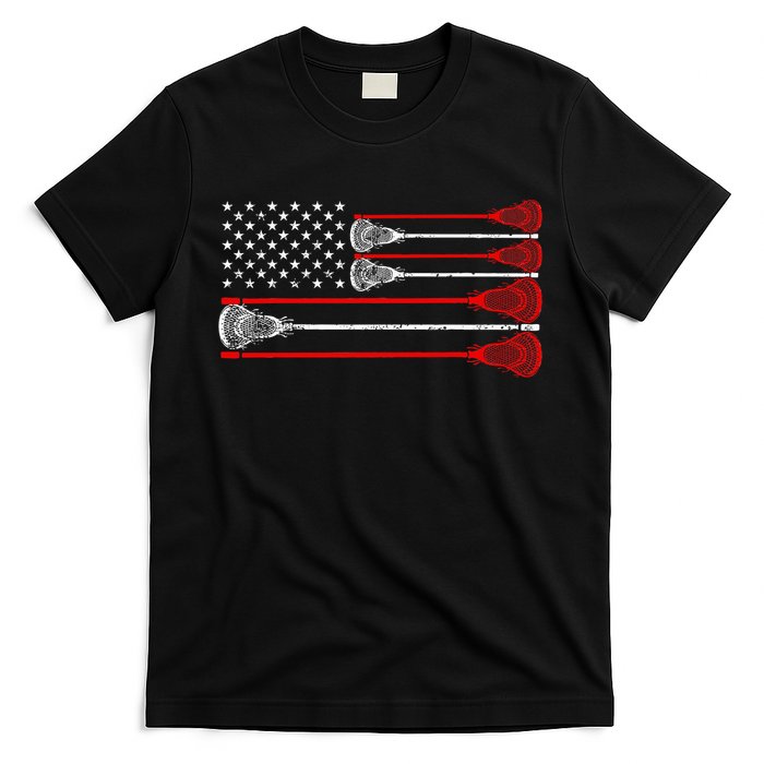 Vintage Usa American Flag Lacrosse Player T-Shirt