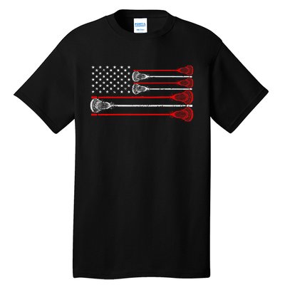 Vintage Usa American Flag Lacrosse Player Tall T-Shirt