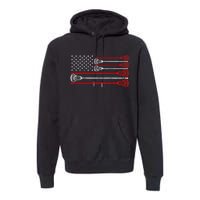 Vintage Usa American Flag Lacrosse Player Premium Hoodie