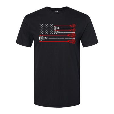 Vintage Usa American Flag Lacrosse Player Softstyle CVC T-Shirt