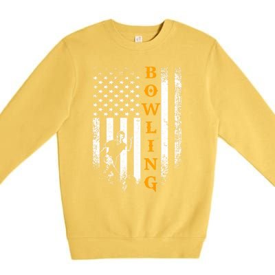 Vintage Usa American Flag Bowling Player Silhouette Funny Gift Premium Crewneck Sweatshirt