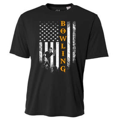 Vintage Usa American Flag Bowling Player Silhouette Funny Gift Cooling Performance Crew T-Shirt