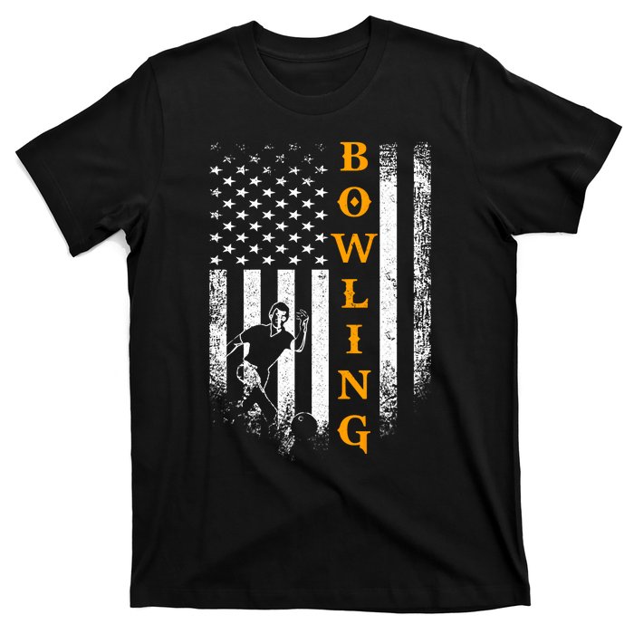 Vintage Usa American Flag Bowling Player Silhouette Funny Gift T-Shirt