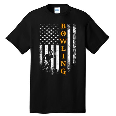 Vintage Usa American Flag Bowling Player Silhouette Funny Gift Tall T-Shirt