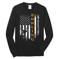 Vintage Usa American Flag Bowling Player Silhouette Funny Gift Tall Long Sleeve T-Shirt