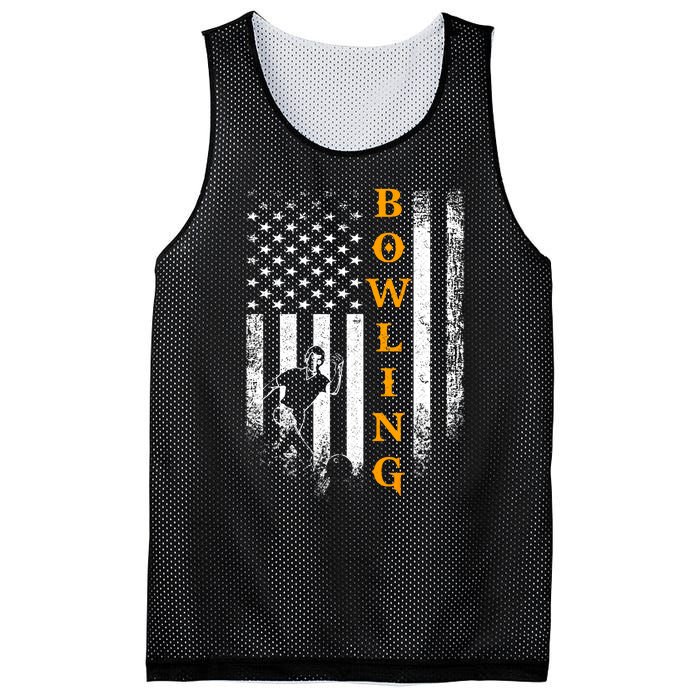 Vintage Usa American Flag Bowling Player Silhouette Funny Gift Mesh Reversible Basketball Jersey Tank