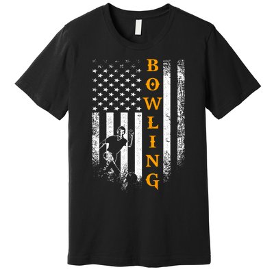 Vintage Usa American Flag Bowling Player Silhouette Funny Gift Premium T-Shirt