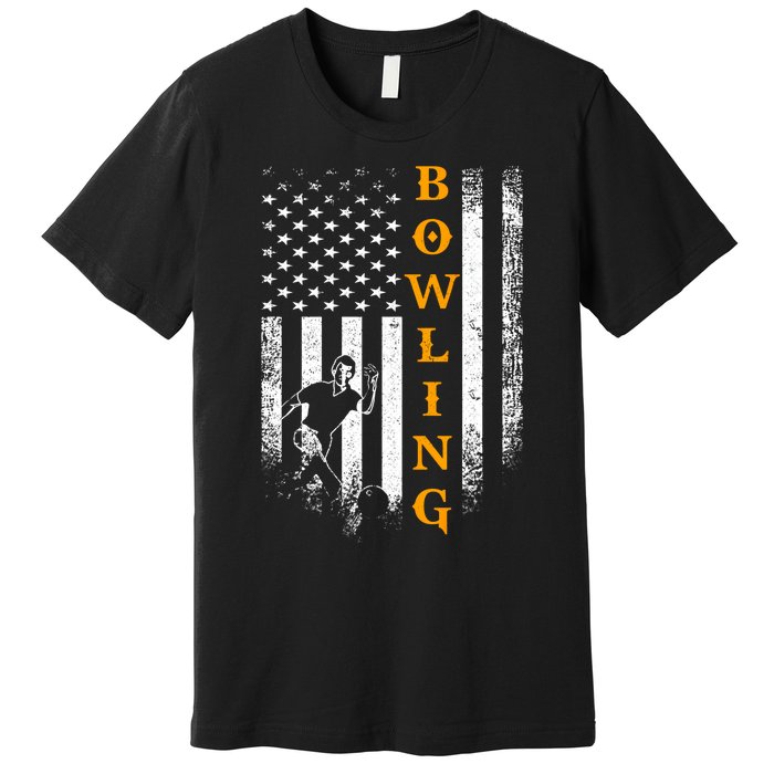 Vintage Usa American Flag Bowling Player Silhouette Funny Gift Premium T-Shirt