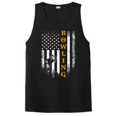 Vintage Usa American Flag Bowling Player Silhouette Funny Gift PosiCharge Competitor Tank