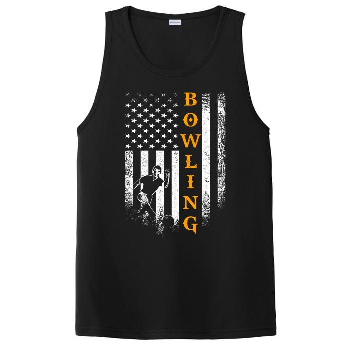 Vintage Usa American Flag Bowling Player Silhouette Funny Gift PosiCharge Competitor Tank