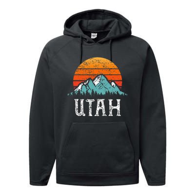 Vintage Utah Accessories Distressed 80s Mountains Retro Utah Performance Fleece Hoodie