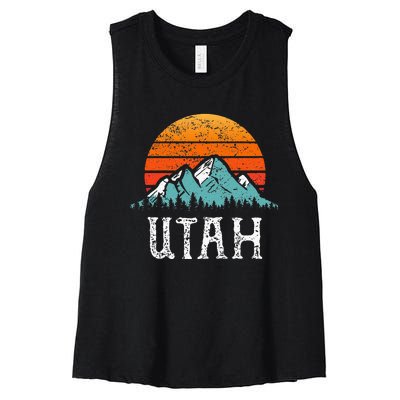 Vintage Utah Accessories Distressed 80s Mountains Retro Utah Women's Racerback Cropped Tank