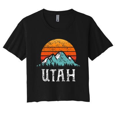 Vintage Utah Accessories Distressed 80s Mountains Retro Utah Women's Crop Top Tee