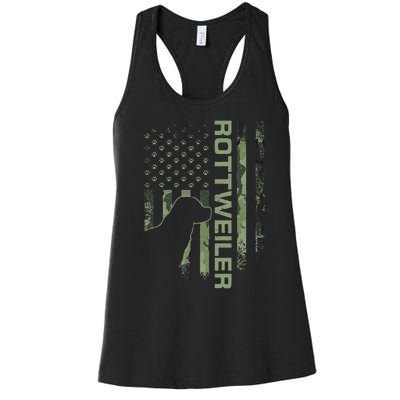 Vintage USA American Camo Flag Rottweiler Rottie Silhouette Women's Racerback Tank