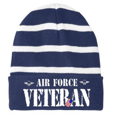 Veteran US Air Force American Flag Veterans Striped Beanie with Solid Band