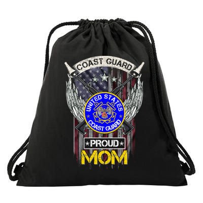 Vintage Usa American Flag Us Coast Guard Proud Veteran Mom Cute Gift Drawstring Bag