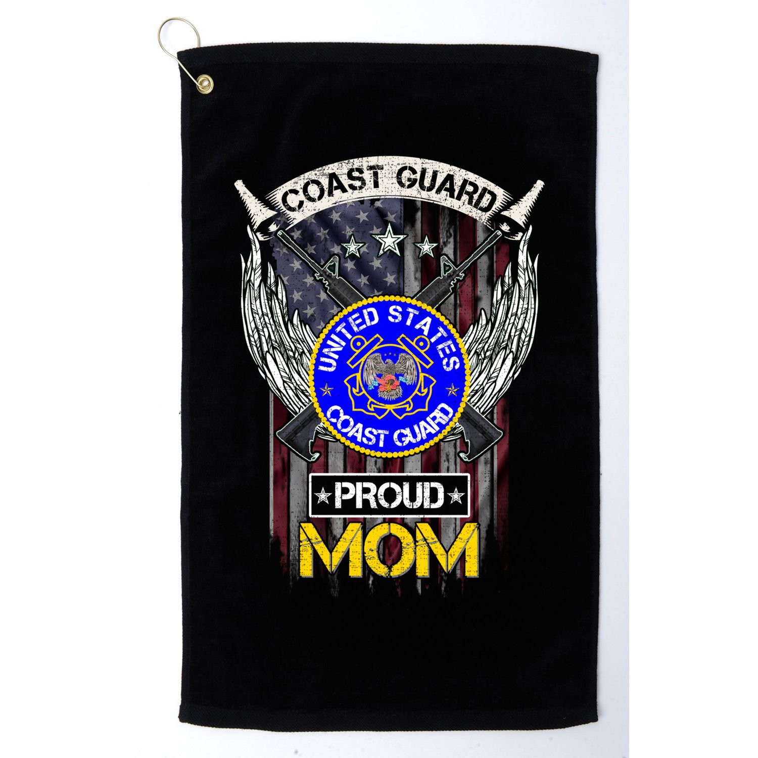Vintage Usa American Flag Us Coast Guard Proud Veteran Mom Cute Gift Golf Towel