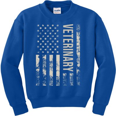 Vintage Us American Flag Veterinary Cute Gift Kids Sweatshirt