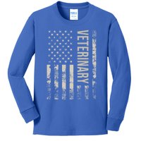 Vintage Us American Flag Veterinary Cute Gift Kids Long Sleeve Shirt