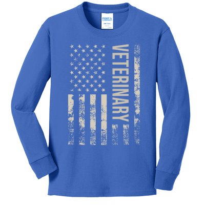 Vintage Us American Flag Veterinary Cute Gift Kids Long Sleeve Shirt