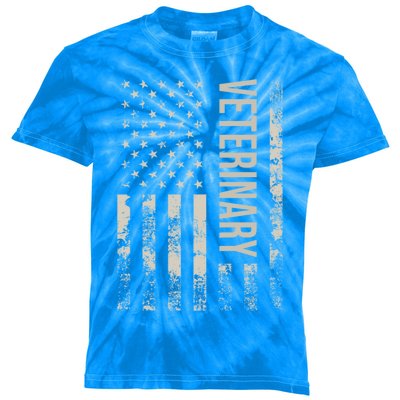 Vintage Us American Flag Veterinary Cute Gift Kids Tie-Dye T-Shirt