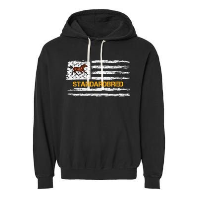 Vintage Usa American Flag Standardbred Horse Riding Lover Cool Gift Garment-Dyed Fleece Hoodie