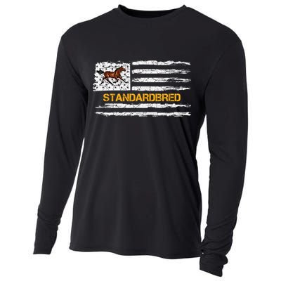 Vintage Usa American Flag Standardbred Horse Riding Lover Cool Gift Cooling Performance Long Sleeve Crew