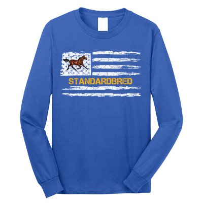 Vintage Usa American Flag Standardbred Horse Riding Lover Cool Gift Long Sleeve Shirt