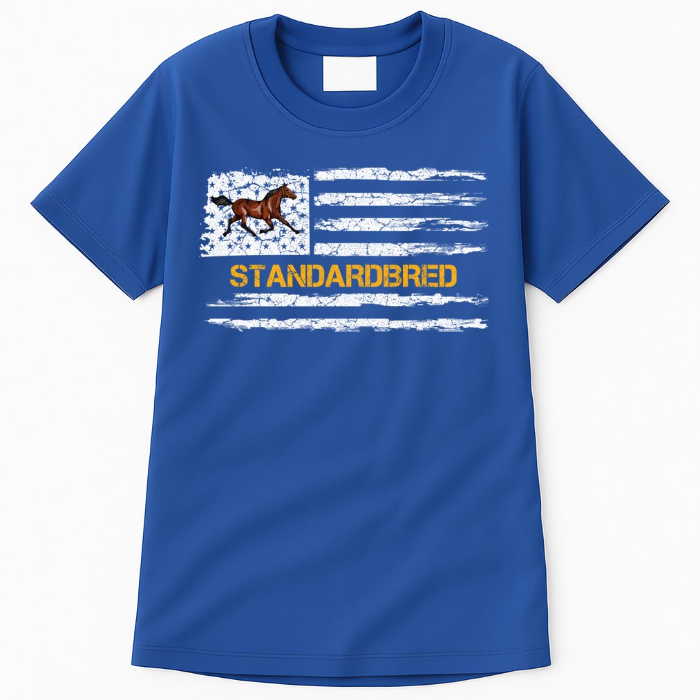 Vintage Usa American Flag Standardbred Horse Riding Lover Cool Gift Tall T-Shirt