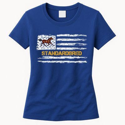 Vintage Usa American Flag Standardbred Horse Riding Lover Cool Gift Womens T-Shirt