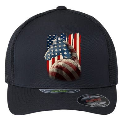 Vintage USA American Flag Horse Flexfit Unipanel Trucker Cap