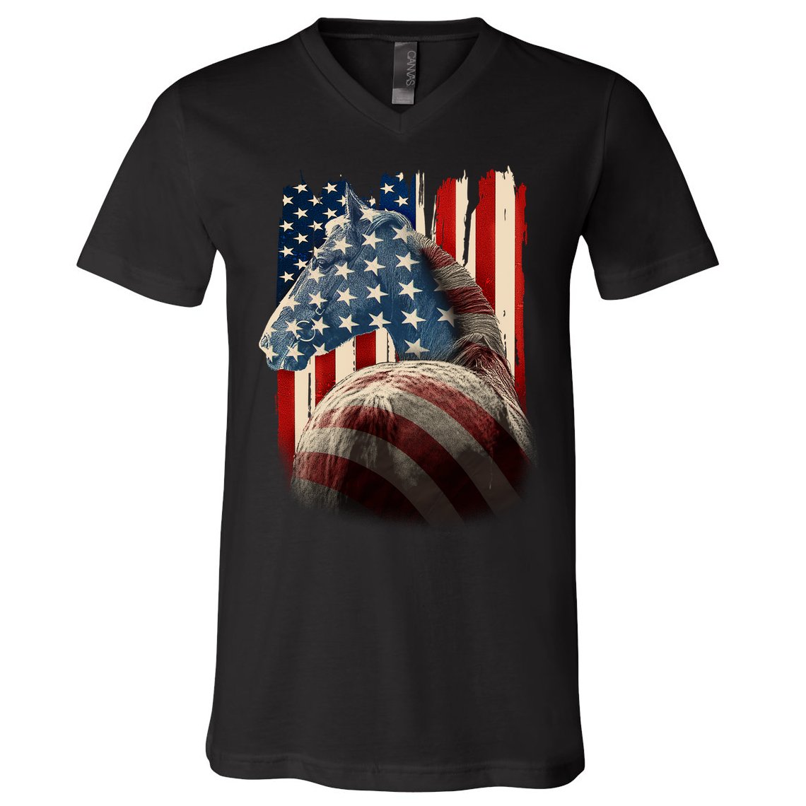 Vintage USA American Flag Horse V-Neck T-Shirt