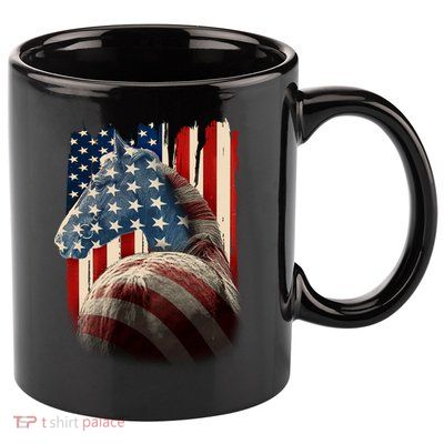 Vintage USA American Flag Horse 11oz C Handle Ceramic Mug