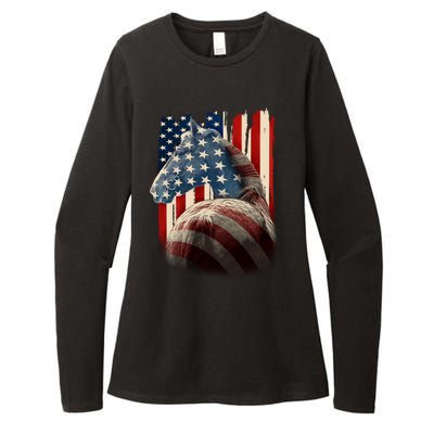 Vintage USA American Flag Horse Womens CVC Long Sleeve Shirt