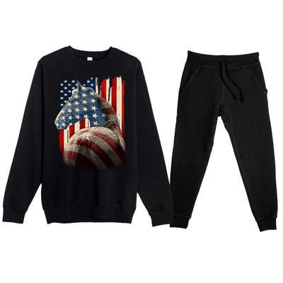 Vintage USA American Flag Horse Premium Crewneck Sweatsuit Set